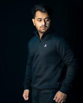 Arise BasicHigh-Neck Zipped Sweatshirt (Black)