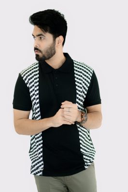 Polo T-Shirt Printed Pique Cotton Fabric (Black)